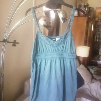 🌸Débardeur oversize bleu canard et clous dorés Bohême Taille 38 🌸