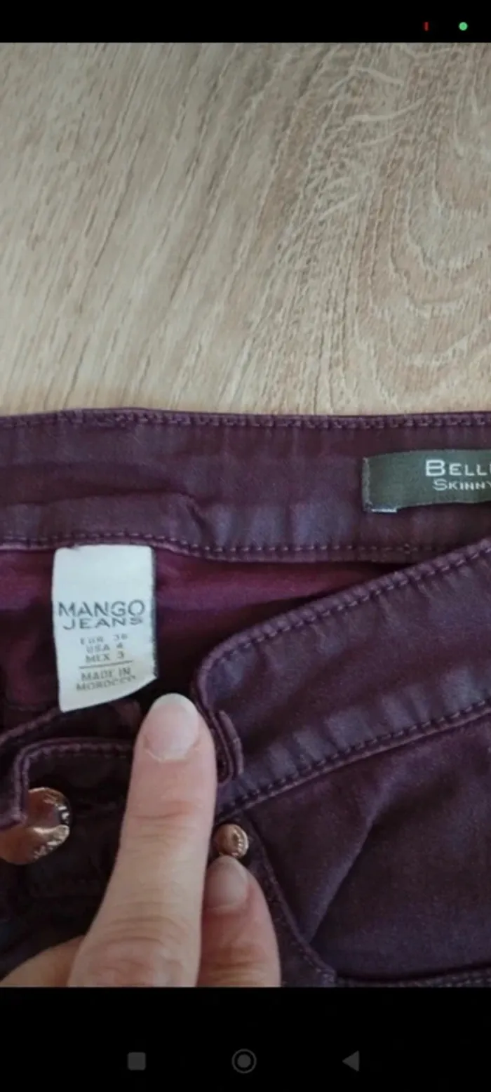 Jean skinny enduit bordeaux Mango S - photo numéro 4