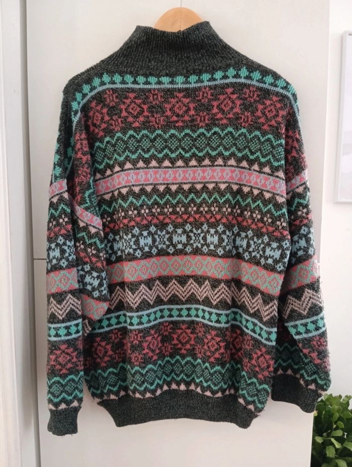 Pull col camionneur gris et multicolore vintage - photo numéro 8