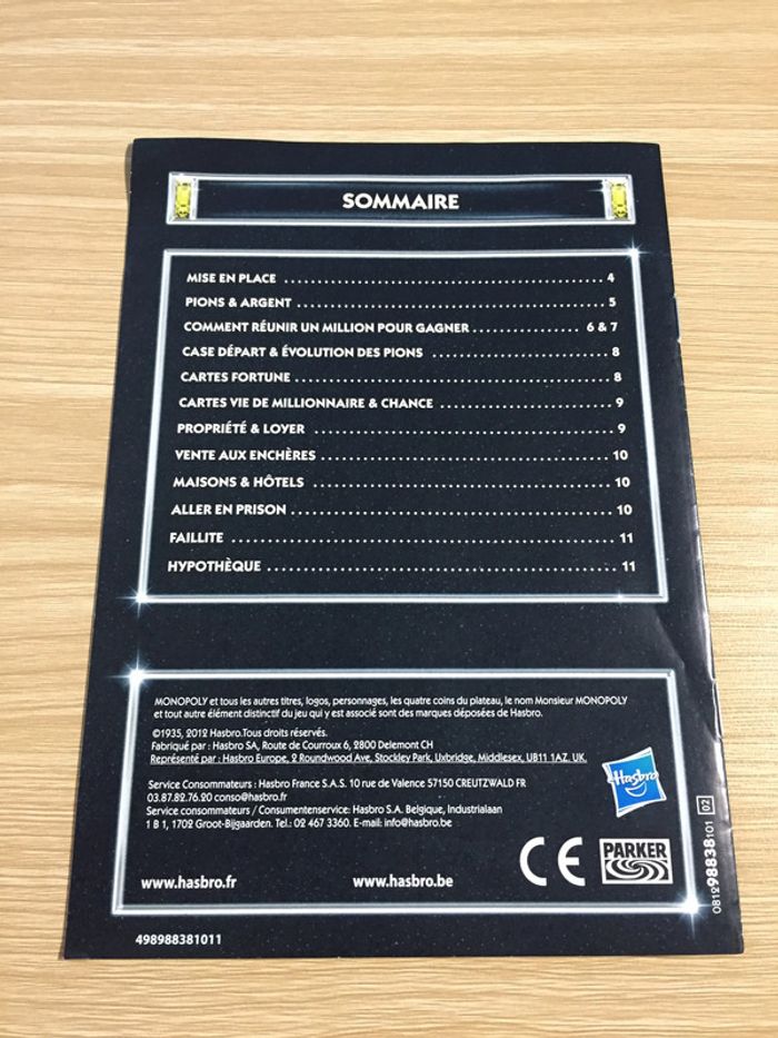 Notice pièce détachée jeu de société Monopoly Millionnaire #A45 - photo numéro 2