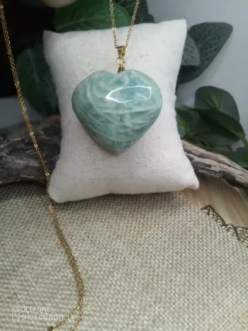 Collier cœur pierre d'amazonite naturelle
