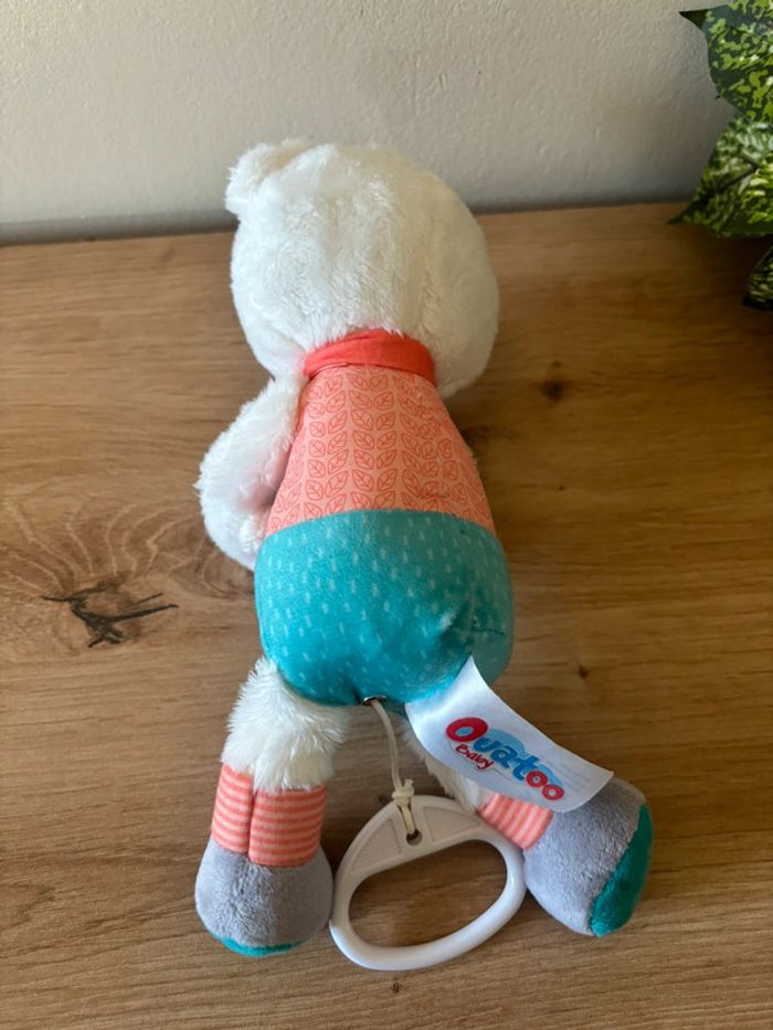 Doudou ours avec son bébé bleu orange musical ouatoo - photo numéro 3