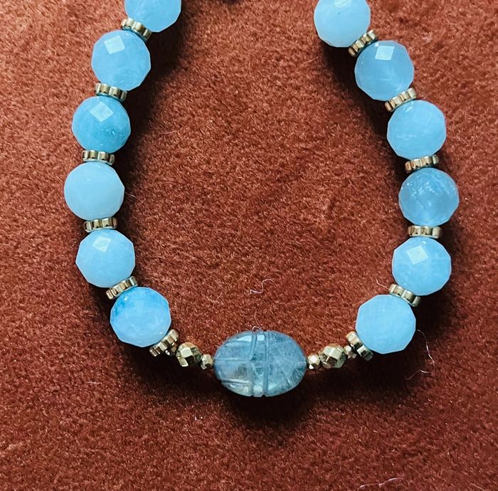 Bracelet amulette scarabée Labradorite et Aigue Marine - photo numéro 5
