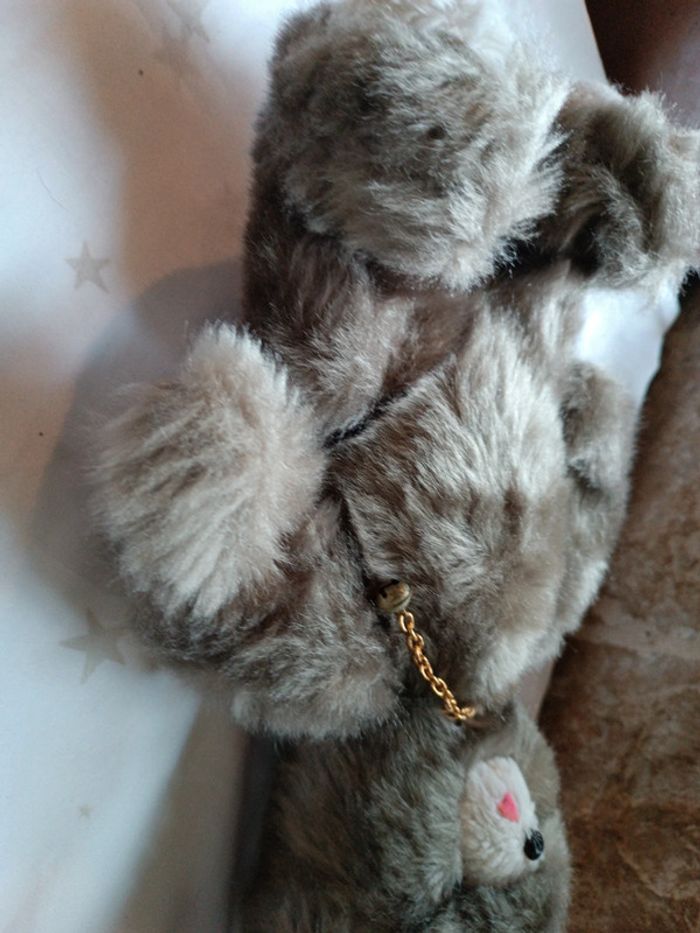 Peluche doudou plush nounours ourson ours Teddy Bear gris grey vintage articulé langue - photo numéro 9