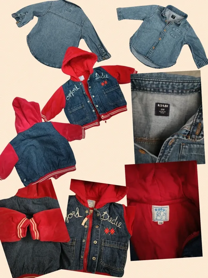 Lot 12 vêtements bb garçon 6 mois et 9 mois  6 salopettes  4 jeans 1 chemise jean  1 blouson jean - photo numéro 3