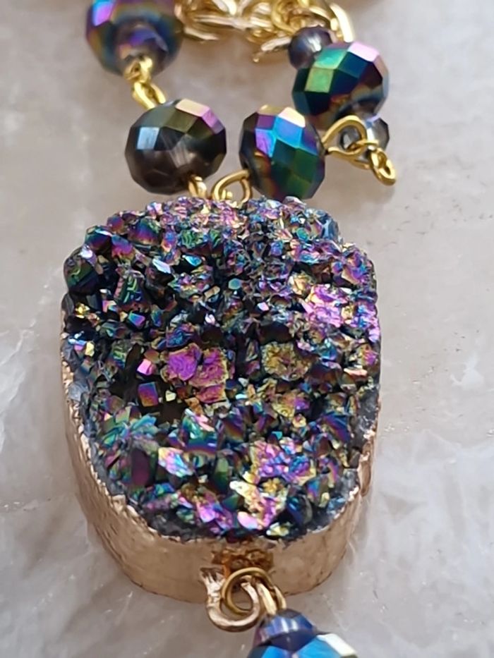 Collier Doré Pierre Agate Perles Cristal Multicolore - photo numéro 17