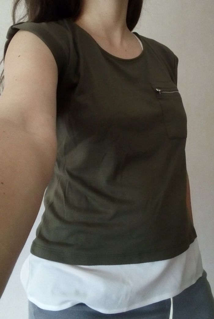 T-shirt bicolore kaki/blanc T38 Gemo - photo numéro 2