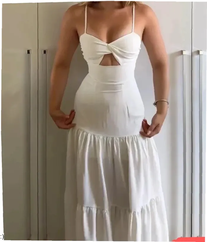 Robe longue blanche femme été chic fluide taille M élégante décolleté