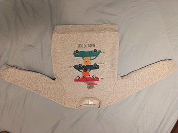 Pull hiver gris voitures 92 cm