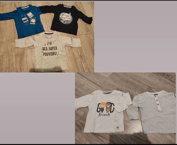 Lot 5 tee shirt manches longues bébé garçon 9 mois Gémo ZY Kiabi