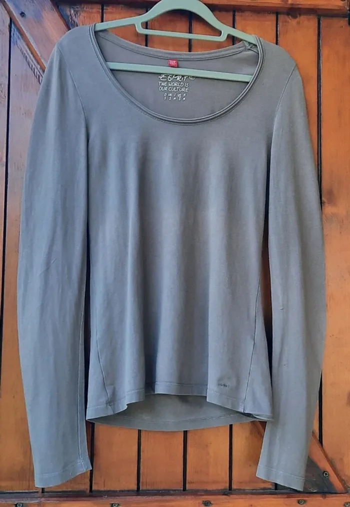 T-shirt taupe manches longues, femme, Esprit, M/38