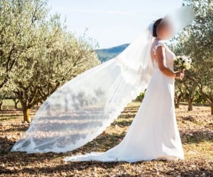 Robe de mariée avec jupon cerceau et voile brodé - photo numéro 6
