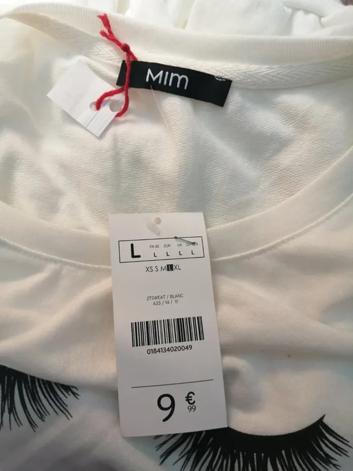 Pull crème à messages avec visage de femme / Mim / (L) - photo numéro 5