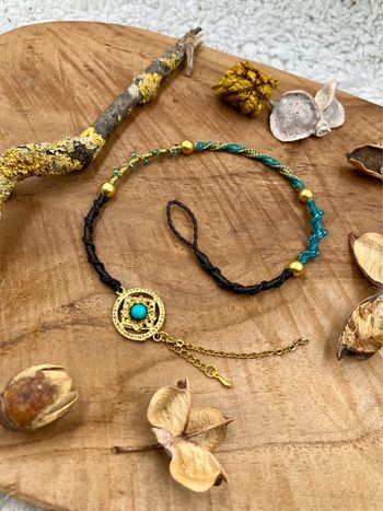 Bijou de cheveux, ateba, macramé imitation pierre Turquoise