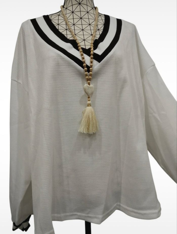 đž pull / tunique / blouse Ă©lĂ©gante â taille 56 â grande taille â blanc & noir đž - photo numĂ©ro 6
