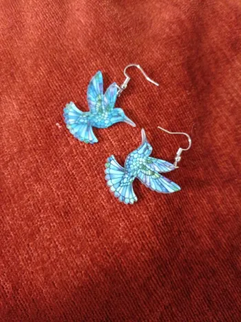 Boucles d'oreilles oiseaux colibris bleu
