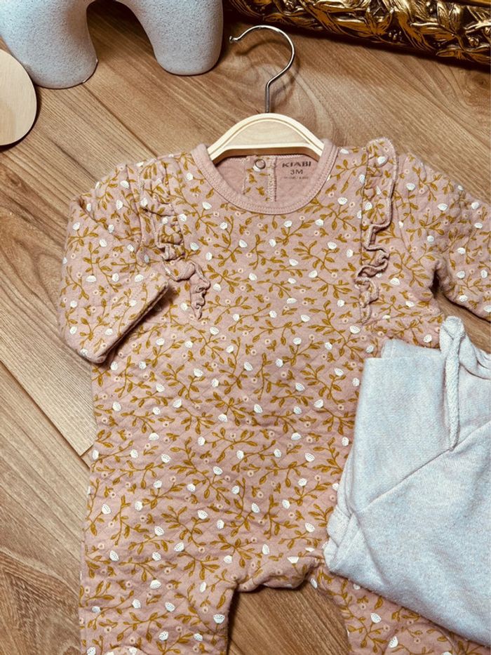 Taille 3 mois lot de 2 pyjamas épais fille Kiabi rose * jolie fleurs * 🎀 - photo numéro 2