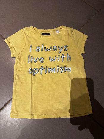 T shirt manches courtes - Okaidi - I always live with optimism / Soleil - Jaune - 6 ans