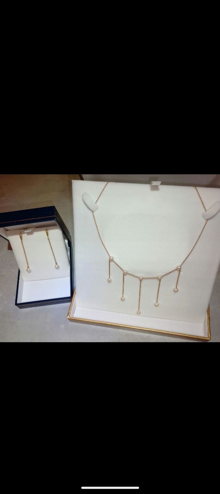 Parure collier/Boucles d'oreilles or et perles de culture