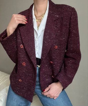 Blazer vintage et oversize en laine cardée et laine peignée prune / burgundy moucheté / chiné