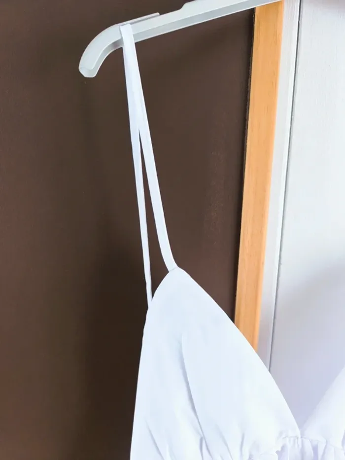 Robe longue blanche élastique col en V femme L - photo numéro 6