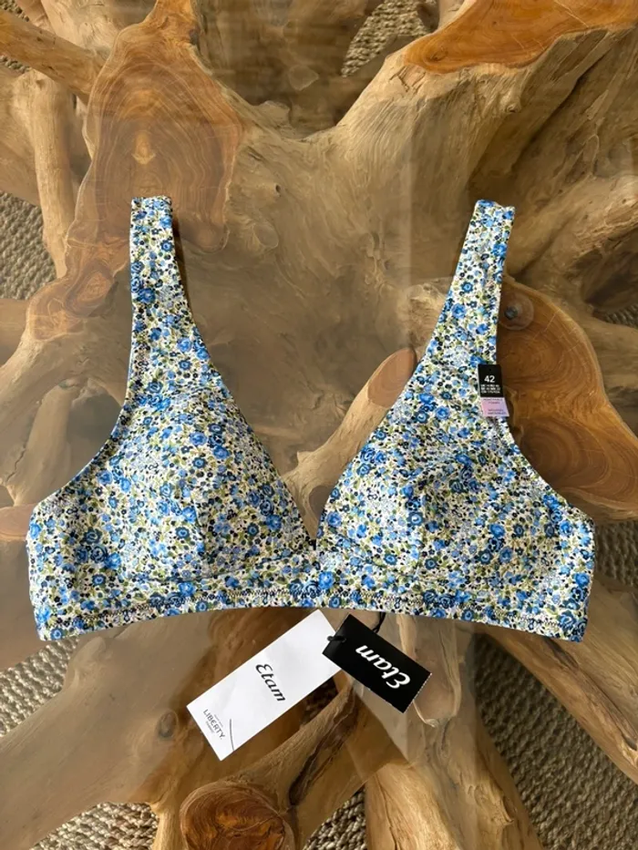 Haut de maillot de bain Etam fleurs bleu 42