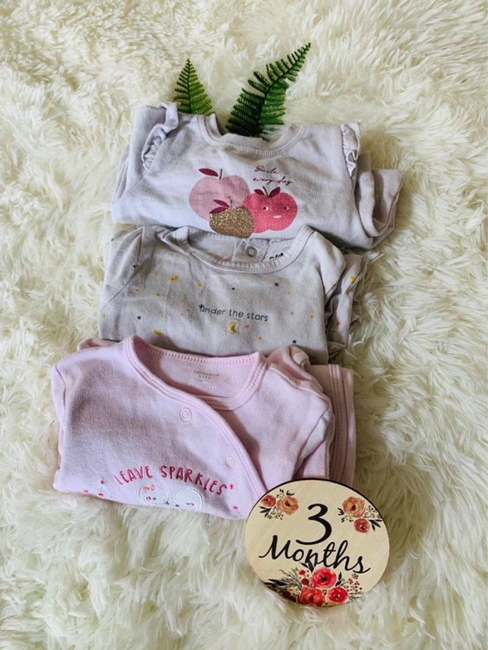 Lot de 3 pyjamas grenouillères 3M fille