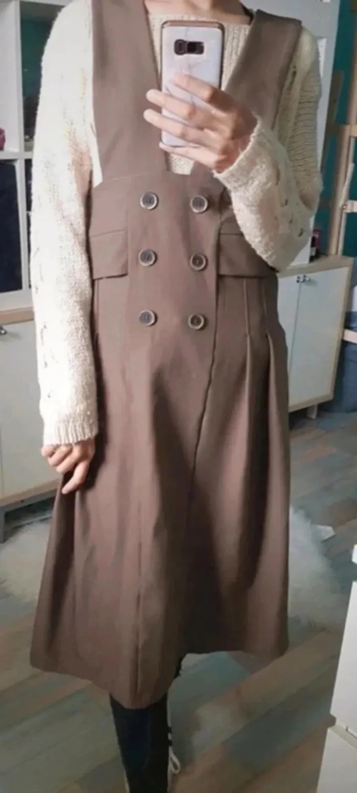 💼Magnifique robe vintage à bretelles mi-longue marron boutons taille M - photo numéro 5