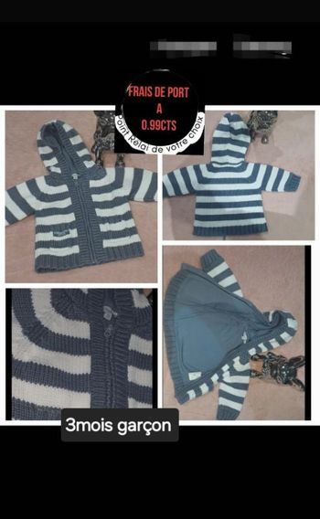 Gilet a zippe a capuche garçon 3 mois bleu à rayures