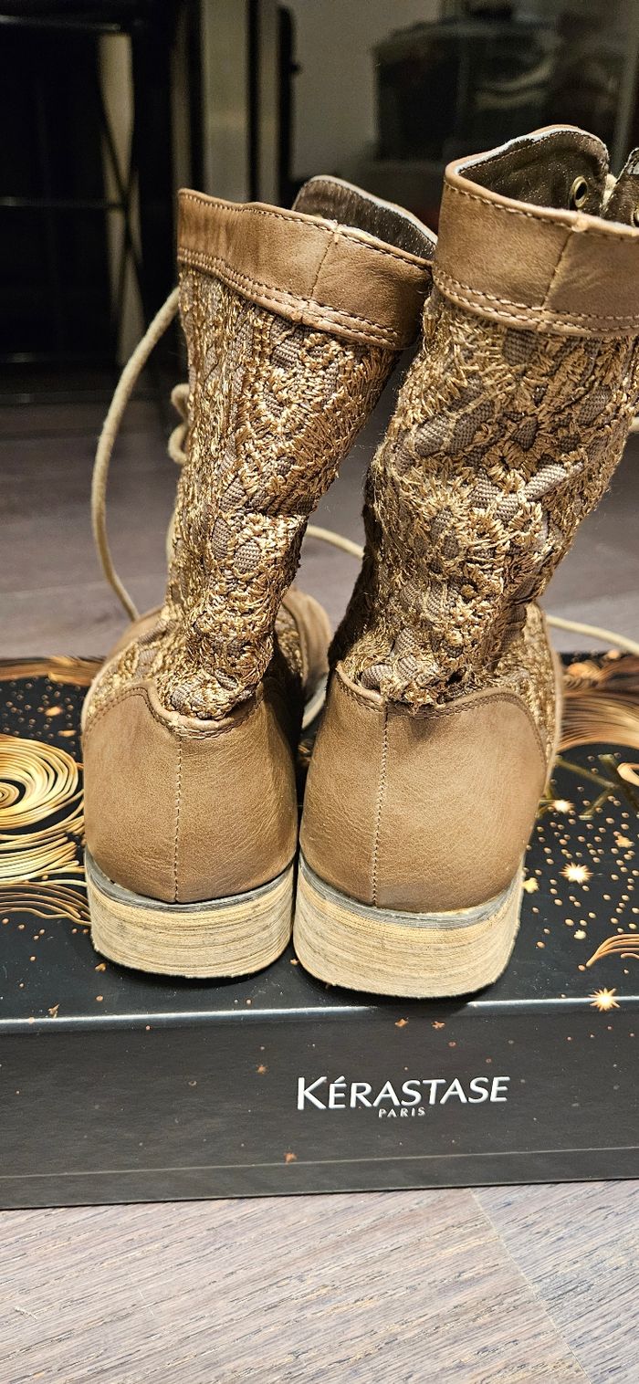 Bottines brodées en cuir - Taille 39 - photo numéro 3