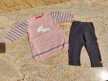 Robe licorne rose avec legging gris 9 mois
