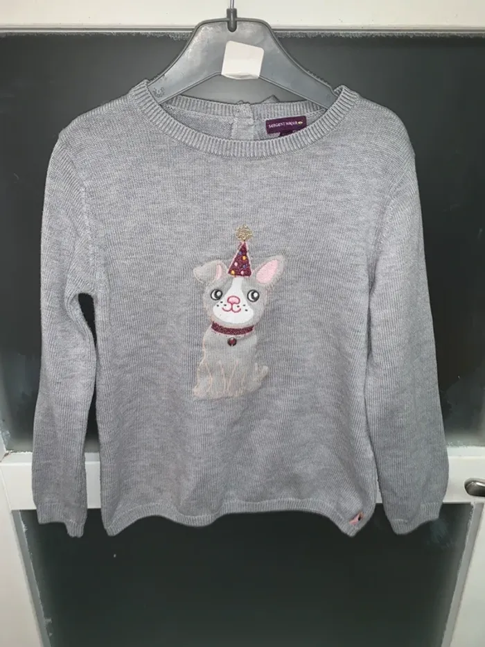 Pull 6 ans gris motif chien fête –