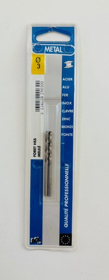 Lots 2 foret HSS Meulé - diamètre 3 mm - Bol FM