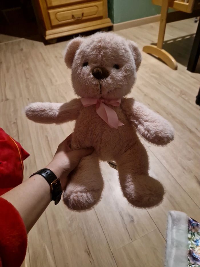 Peluche ours 35cm one two fun auchan rose