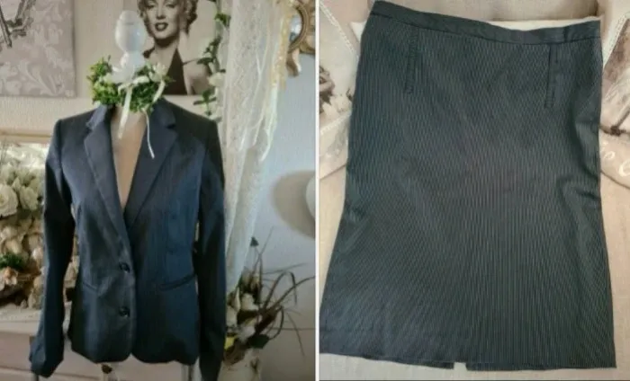 Tailleur jupe chic gris rayé Mango Taille 38 - photo numéro 2