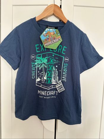 T-shirt manches courtes minecraft bleu/vert taille 8 ans neuf avec étiquette