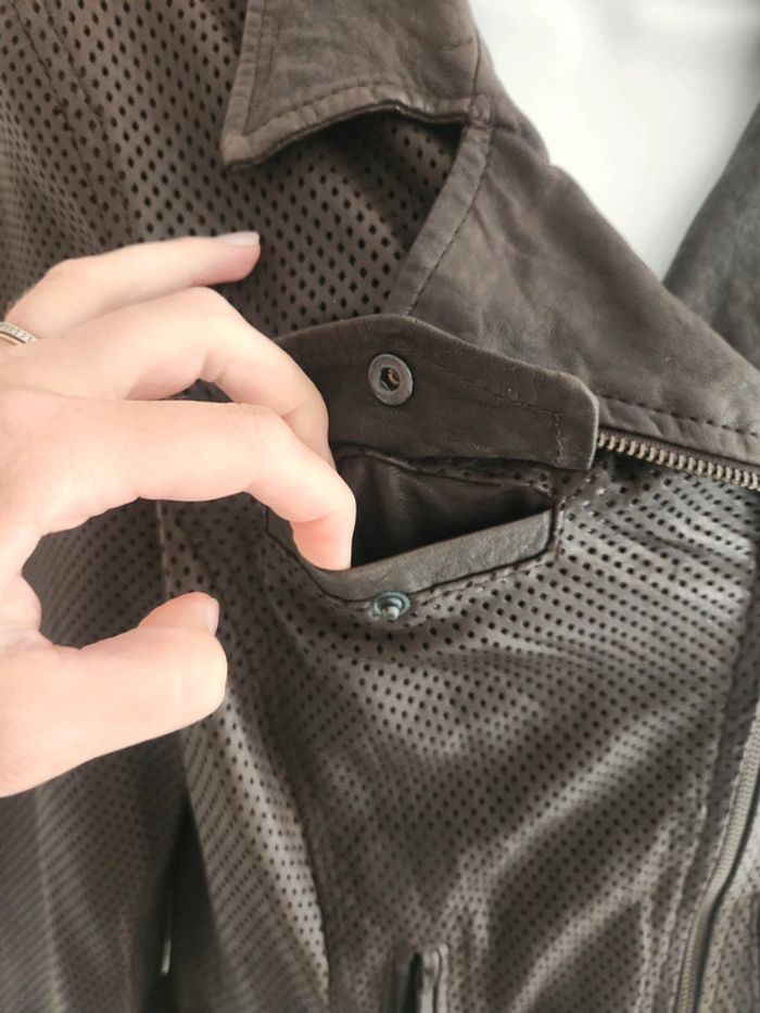 Veste perfecto en cuir véritable marron - photo numéro 10