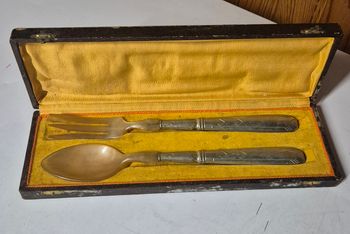 service salade vintage métal argenté & bakélite 28cm coffret ancien