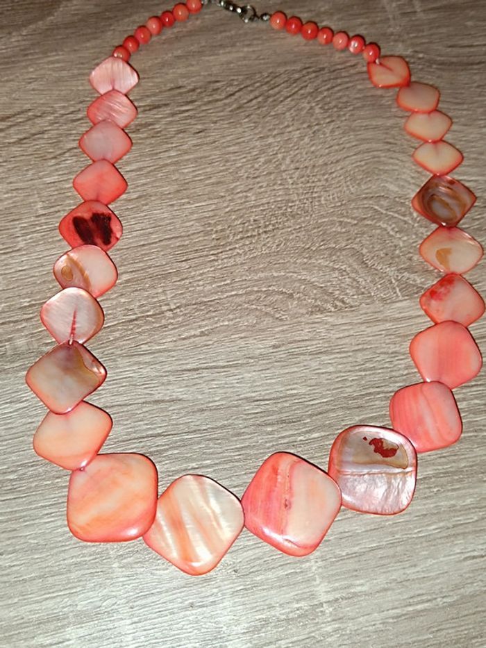 Super collier Corail Nacré 🧡Vintage 80's - photo numéro 2
