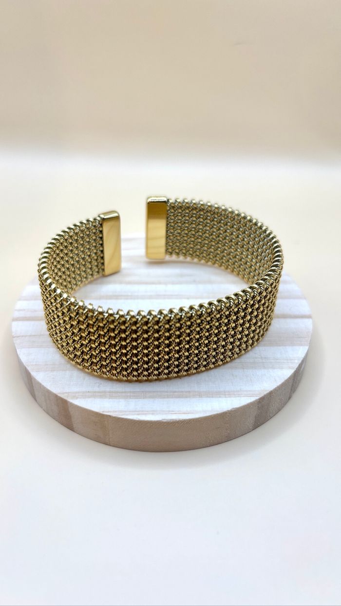 Bracelet large doré maille tressée – Acier inoxydable vintage chic intemporel tendance et résistant neuf - photo numéro 2