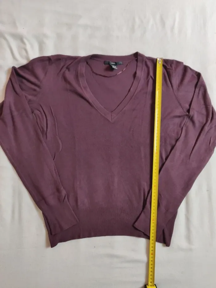 Pull fin léger col V prune H&M taille 40 - photo numéro 8