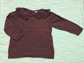 H&M pull coton fin col dentelle prune