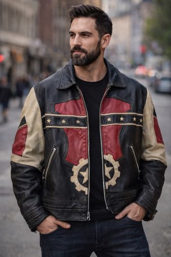 Blouson en cuir vintage style biker – Taille 4 – Pièce rare !