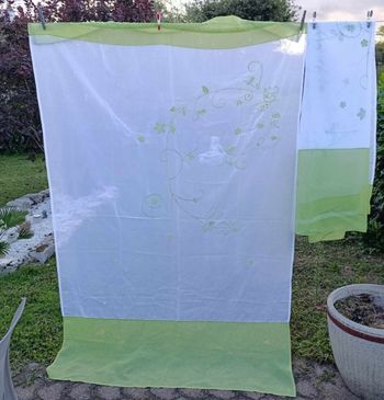 Grande Paire voilages rideaux vert blanc fleurs