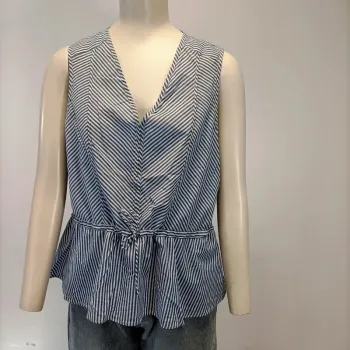 Top sans manches rayé blanc et bleu coton T44 Rayures - Comptoir des cotonniers Pleplum cintré A414