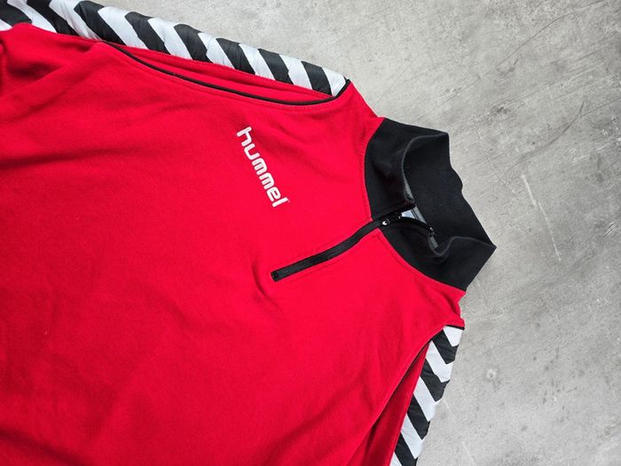 Sweat Hummel Rouge Vintage 90s col camioneur full zip Sportwear Unisexe Chevron Rétro taille L - photo numéro 2