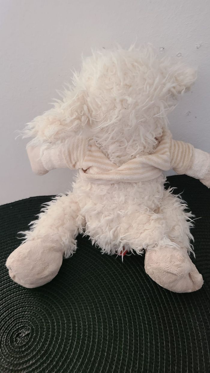 Doudou mouton blanc pull rayé beige PLAYKIDS - photo numéro 3