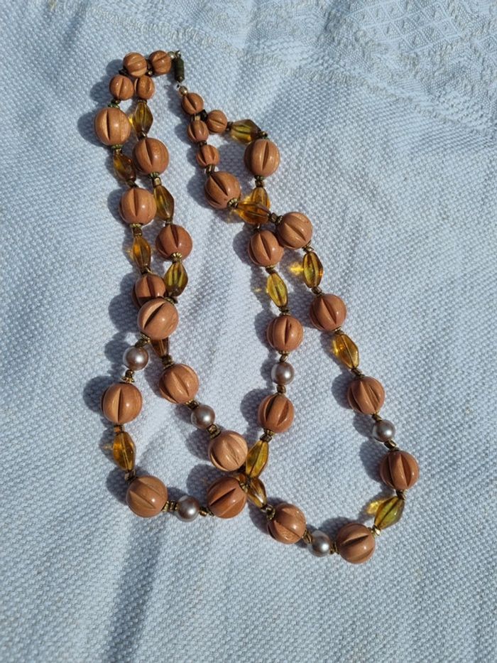 Collier perle fantaisie marron