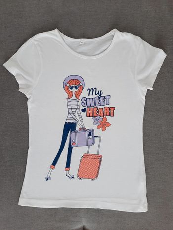 T-shirt manches courtes Tex 7 ans motif orange et parme