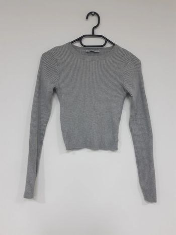 Haut manches longues côtelé gris